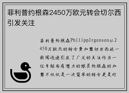 菲利普约根森2450万欧元转会切尔西引发关注 菲利普约根森2450万欧元转会切尔西引发关注